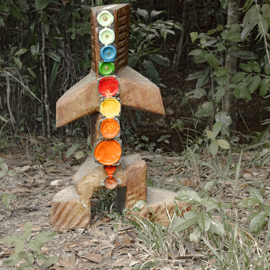 A mixed media palm, sound system parts, paint, resin sculpture by artist Italo Giardina, FNQ, Townsville. 