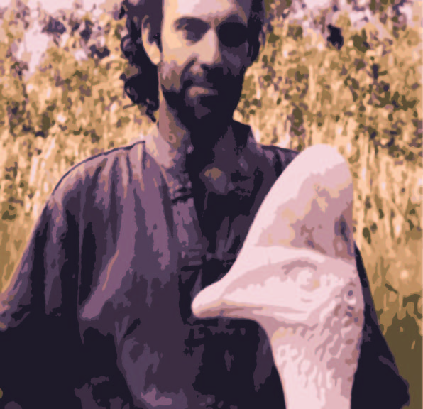 Artist Italo Giardina, with marble sculpture of Cassowary.